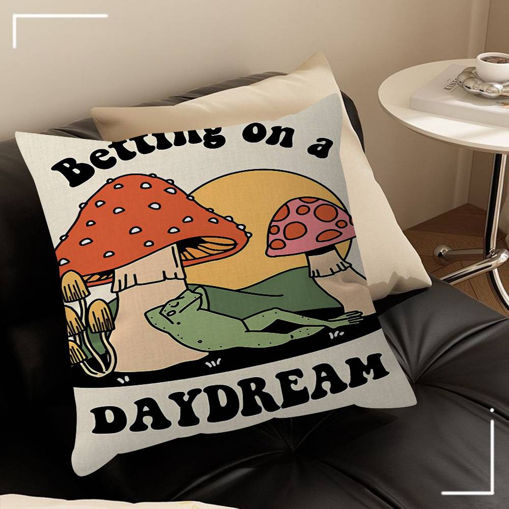 Dancing Frogs Riding Mushrooms Pillow Gift Home Office Decoration Pillow Bedroom Sofa Car Cushion CoverPillow Case