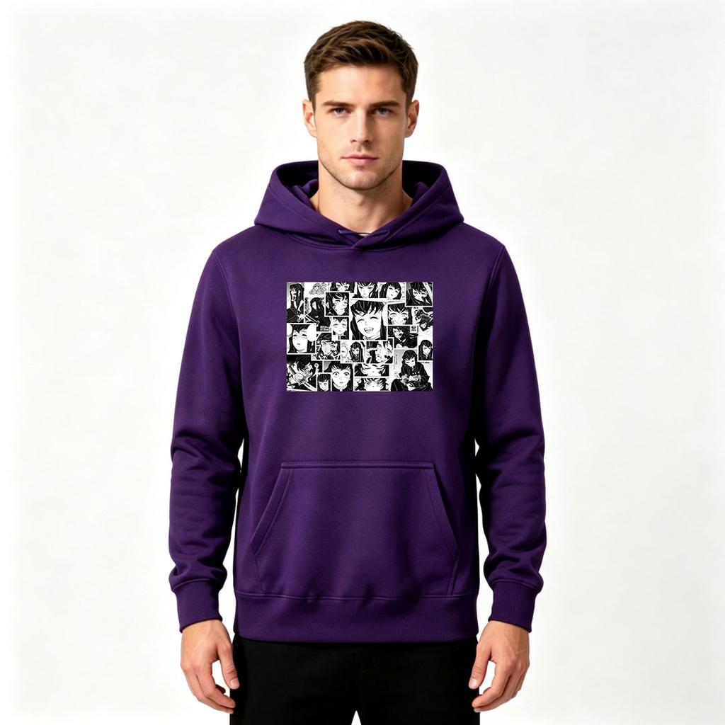 Men's Anime Character Collage Print Pullover Hoodie Casual Long Sleeve Hooded Sweatshirt for Daily Wear