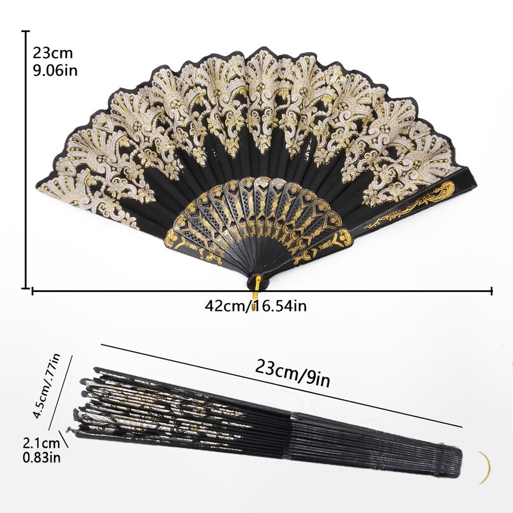 1pc Bronzing Flower Pattern Folding Fan Chinese Style Silky Fan Ancient Costume Accessories Dance Performance Props