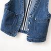 Hong Kong Style Retro Denim Vest: Women's Slim-Fit Collarless Waistcoat with Shoulder Pads for Spring and Autumn 2025.