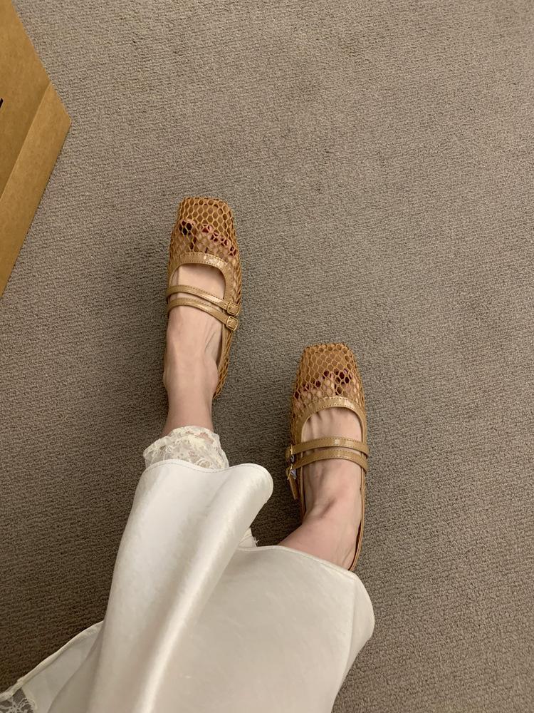 Niche Design Sense Hollow Breathable Mesh Mary Jane Shoes 2025 New Sandals Fairy Fairy Wind Fishing Net Single Shoes