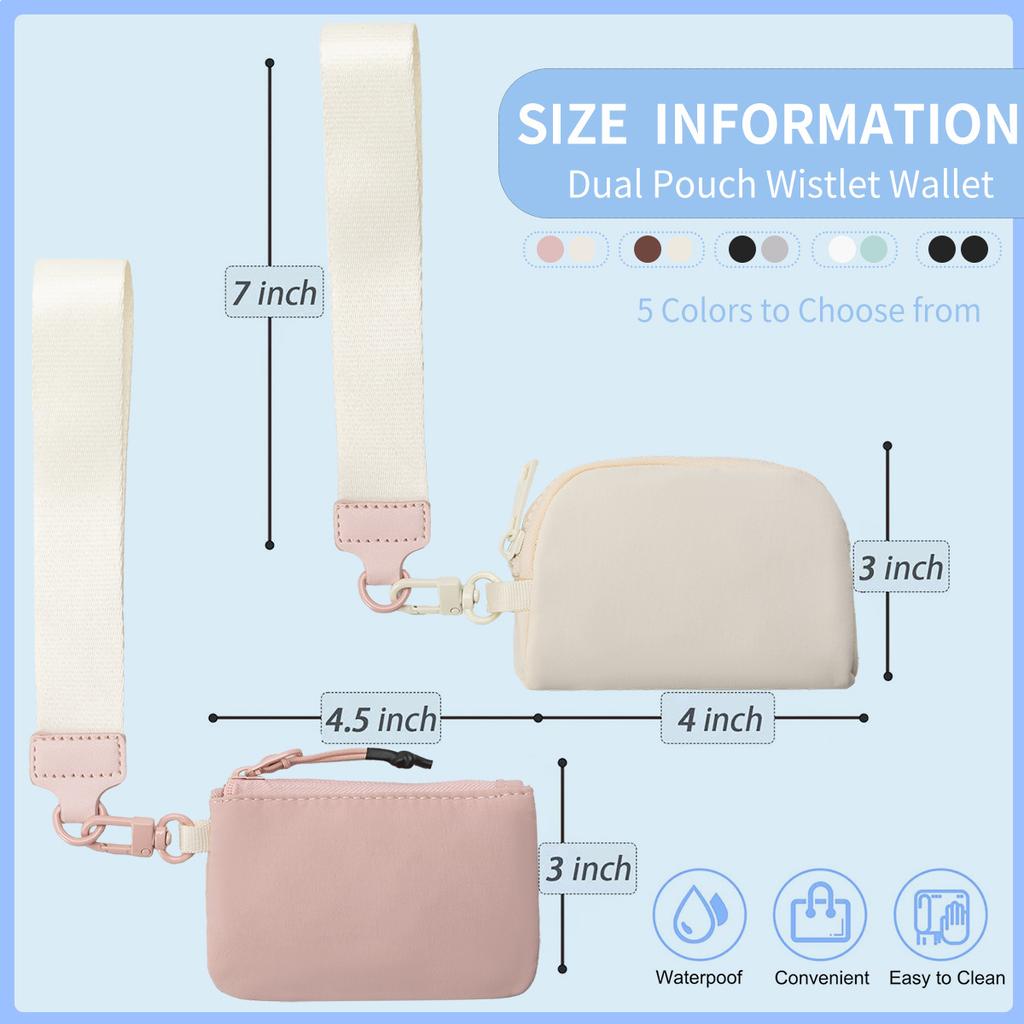 Mini Zip Around Dubbel Ficka Armband med 2 Remmar Armband Nyckelring Plånbok för Kvinnor Myntväska Liten Söt för Tonårsflicka
