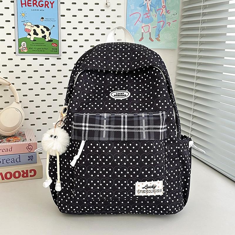 Schoolbag Korean Version Ins Small Fresh Schoolbag Cute Polka Dot Girl Heart Large Capacity Backpack Niche Light Class Backpack