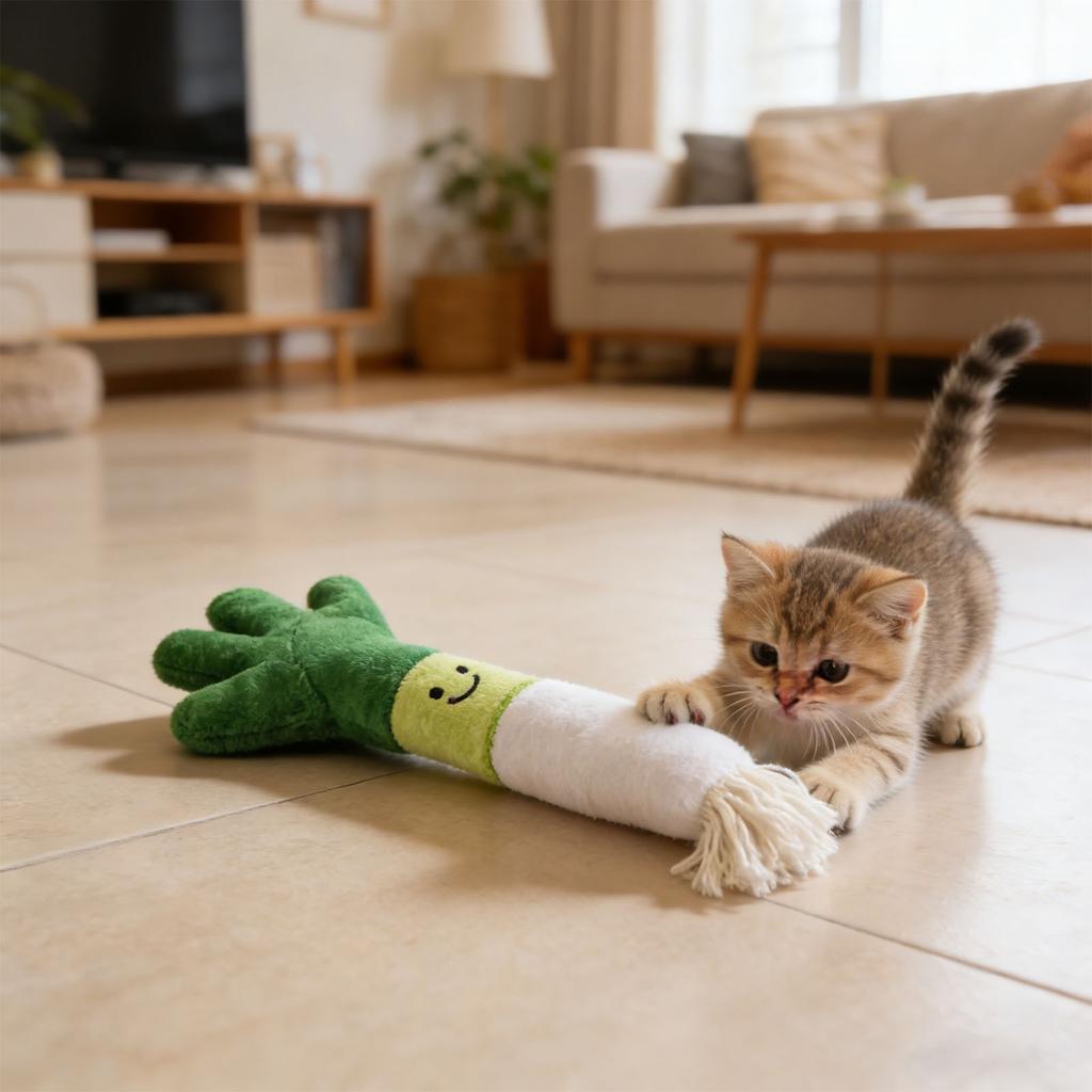 Scallion Plush Catnips Chew Toy Color Bells Design For Indoor Cats Aggressive Chewers And Dental Care