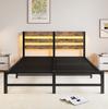 140x190 Bed Frame with LED Lighting and USB Charging Station, Metal Bed Frame Without Mattress, with Storage Under the Bed