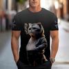 Mens 3D Printed Fun Blue Cat Graphic Tee - Casual Round Neck Short Sleeve T-Shirt Adults Teens