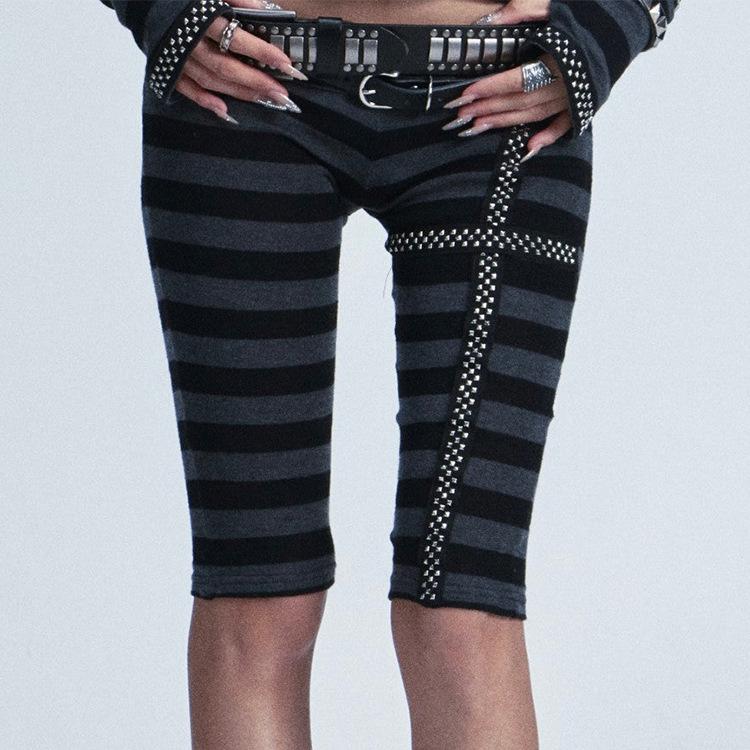 

Gothic Punk Y2K Women s Low-Rise Slim-Fit American Retro Striped Capris Extra Large серый