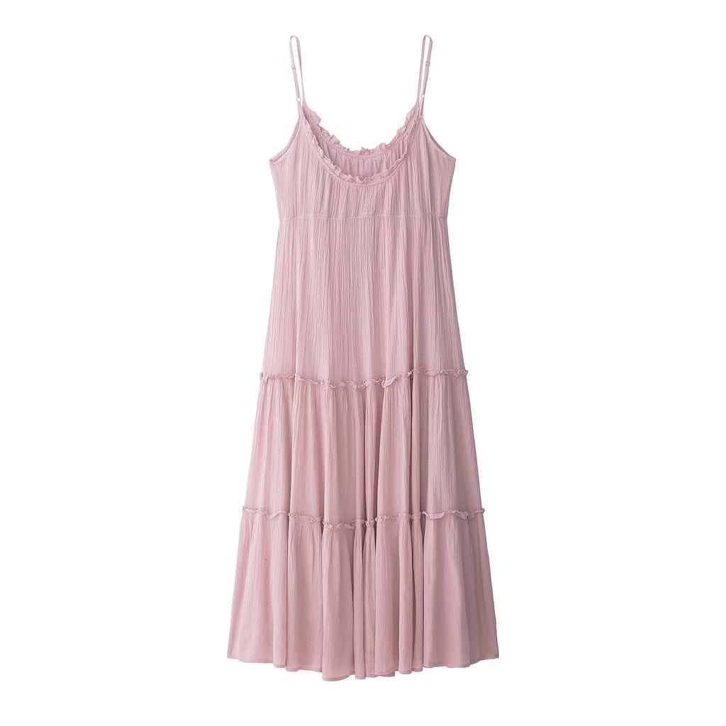 European and American summer new French gentle wind tulle laminated decorative Midi suspender dress