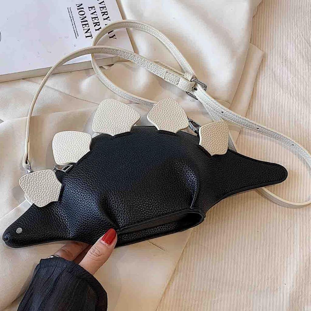 Dinosaur Shaped Crossbody Bag Color Blocked Animal Handbag Cartoon Imitation Leather Shoulder Bag Sword Dragon Accessory Bag