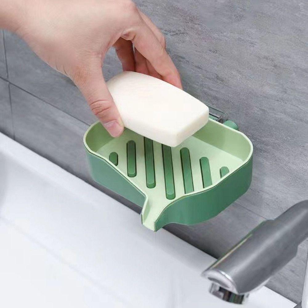 Portable Plastic Double Layer Soap Holder Punch-Free Wall-mounted Drain Soap Dish Holder Self Adhesive Removable Soap Box Home