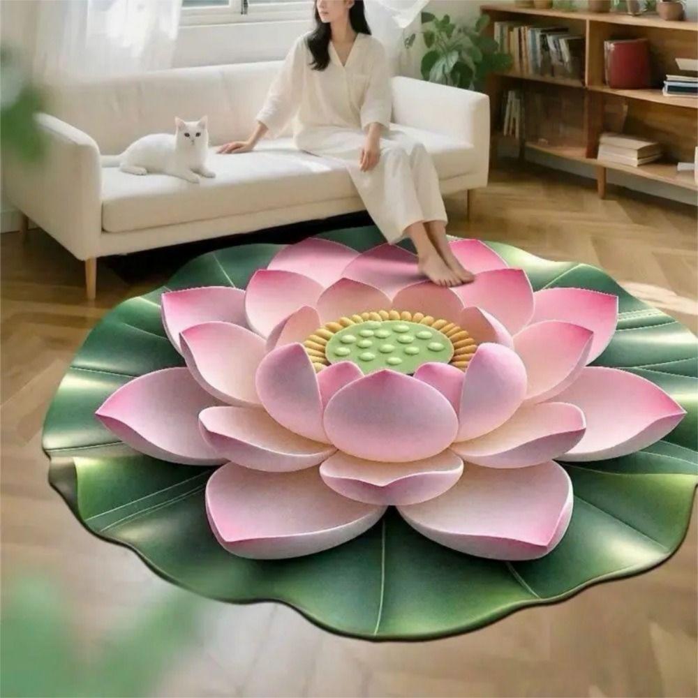 New 40*40cm Lotus Flower Carpet Large Non-slip Bathroom Floor Mat 3D Absorbent Door Gasket Living Room Table Bedside
