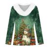 Women's Christmas Printed Long Sleeved Party Plush Neck V-neck Top