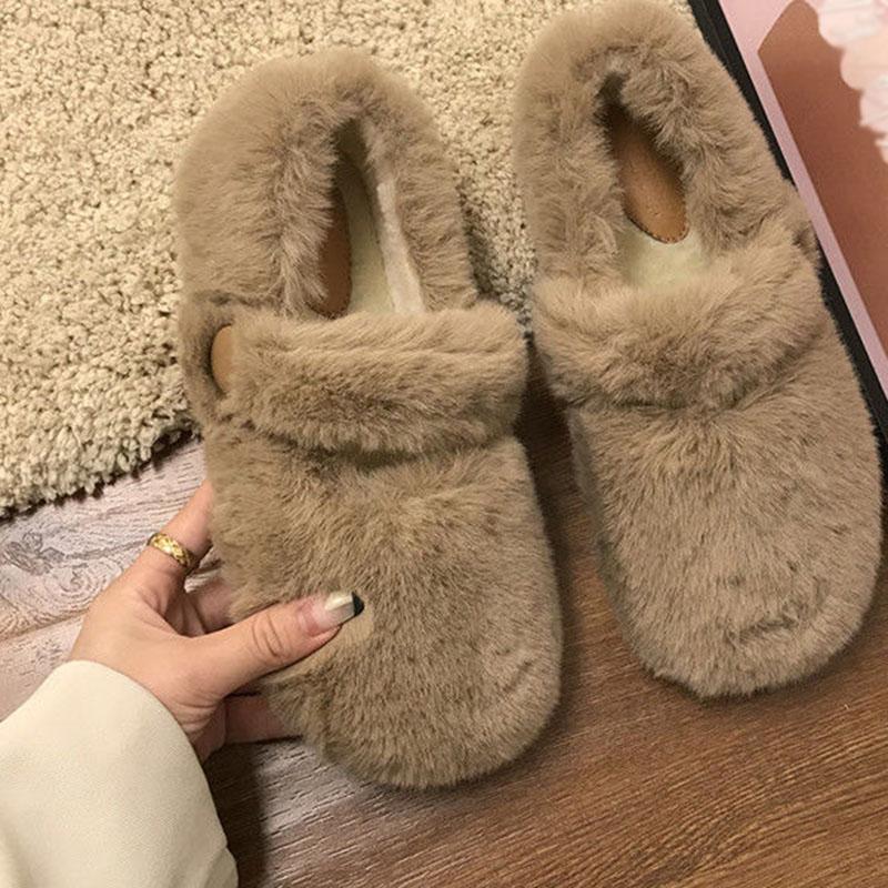 Rabbit Hair Thick Shoes Soled Winter Woolen Inside Rise Outside Wear Lazy People Put On Plush Bean Shoe
