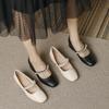 Square head pearl word with Mary Jane shoes high heels women's year retro thick heel single shoes women