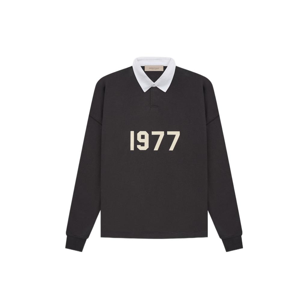 Fear of God Essentials 1977 Collection SS22 Rugby Print Long Sleeve Polo Men Tops Iron-Black FOG-SS22-123