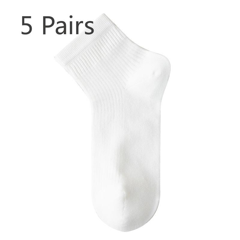 5 Pairs of Women's Summer Thin Pure Color Small Fresh Simple All Match Pure Cotton Deodorant Socks