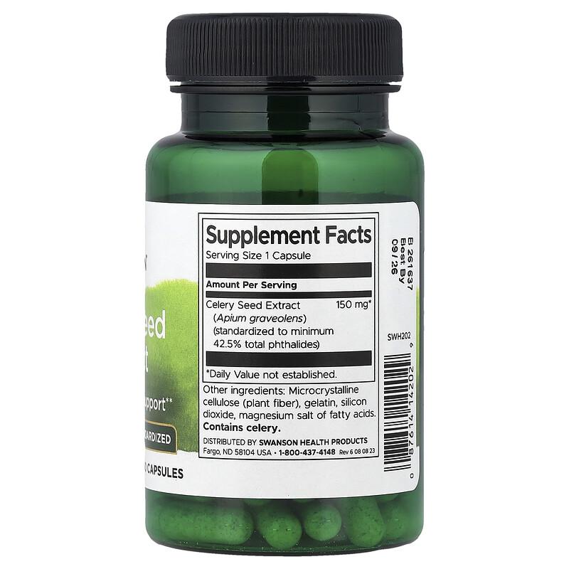 Celery Seed Extract, Standardized, 60 Capsules (150 mg per Capsule)