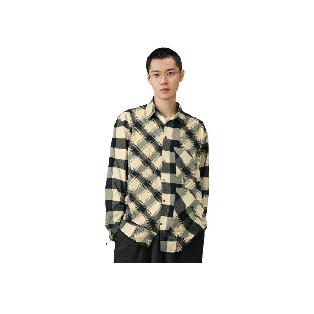 Lining Daily Gold Series Plaid Pocket Button-Down Collar Loose Long Sleeve Shirt Men Tops ASHT001-3