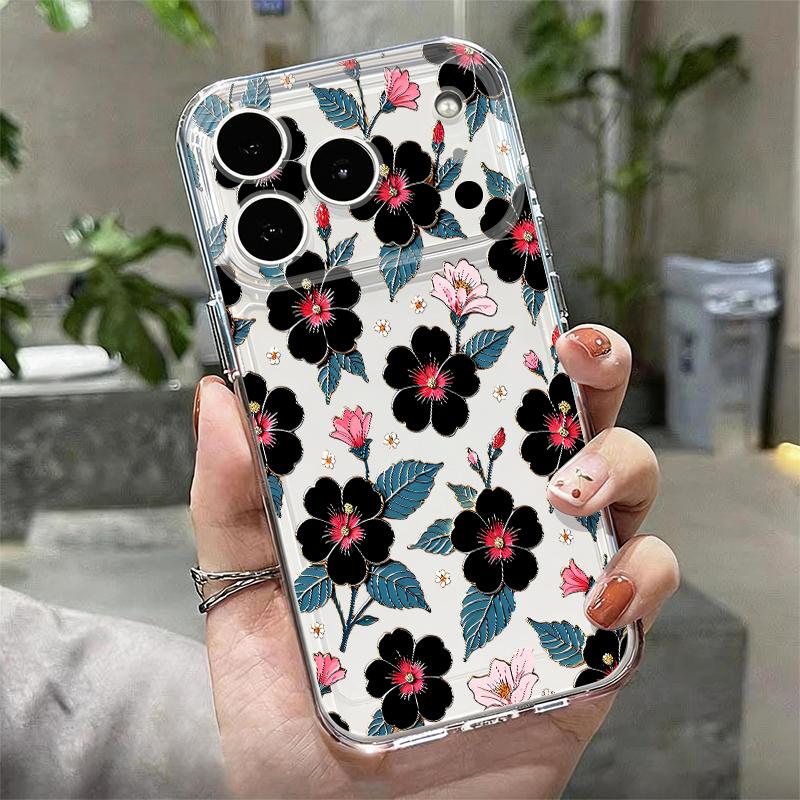Pink Lily Flower Print Clear Phone Case For iPhone 17e 17 16 15 14 13 Pro Max 17 Pro 16e 12 11 Transparent Shockproof Soft Cover