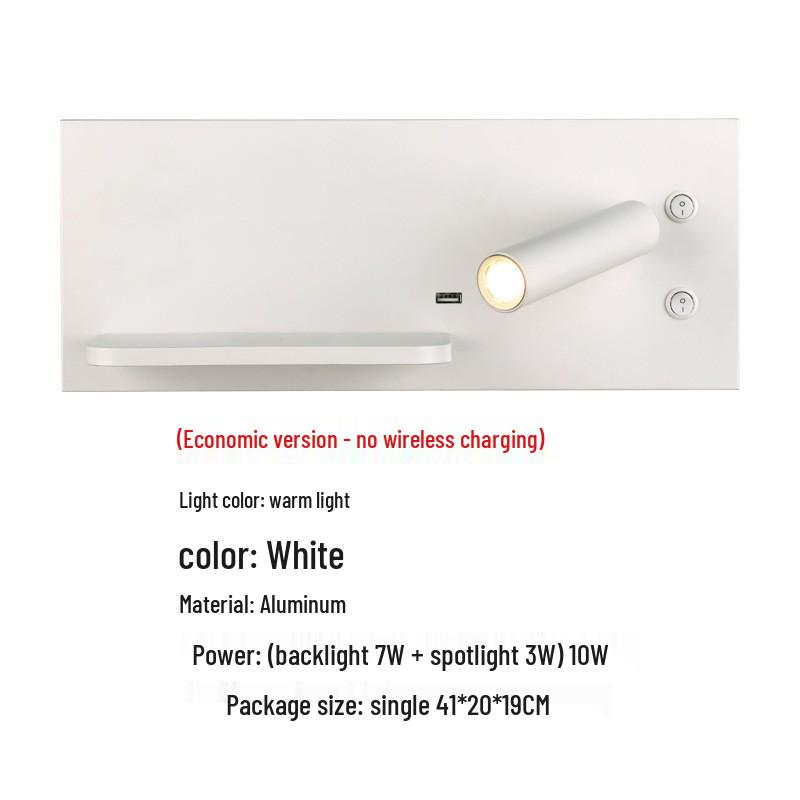 Minimalist LED Bedside Wall Light with Wireless Charger & USB Reading Light