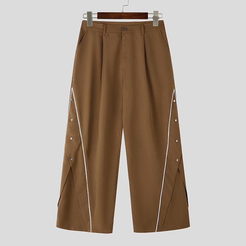 

INCERUN мужские повседневные длинные брюки с застежкой-молнией и высокой талией, с заклепками и украшениями коричневый