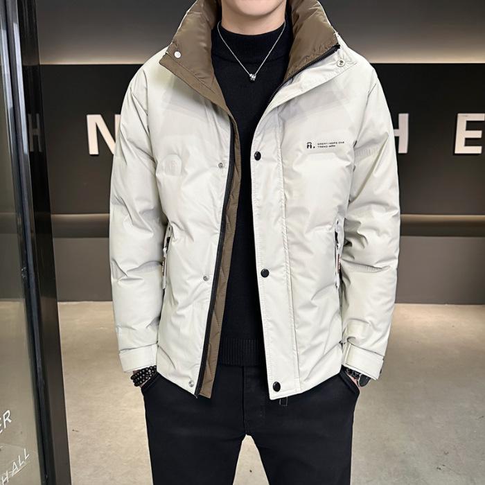 Men's Warm White Duck Down Jacket with Short Stand-Up Collar - Trendy Winter 2025 Arrival