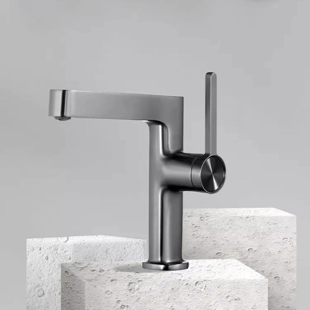 Brass Bathroom Basin Faucet Deck Installation Simple Single Handle Sink Hot And Cold Mixed Faucet Gray Bathroom Tap