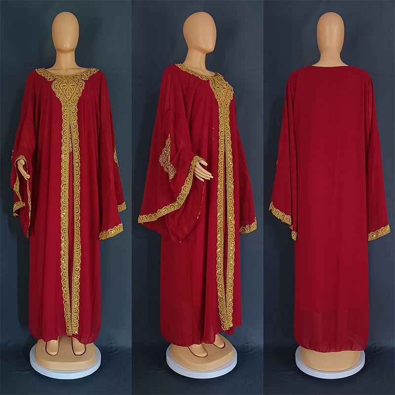 Europe and America Cross Border Middle East Malay Indonesia Turkey Bell Sleeve Embroider Robe Embroidered Gold Lace Dress Dress