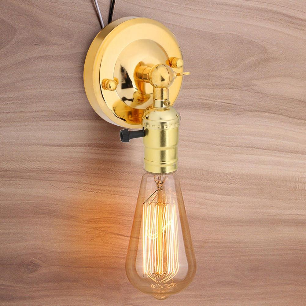 Vintage Light Holder E27 Wall Lamp with Switch for Home Use and Decoration 220V Gold