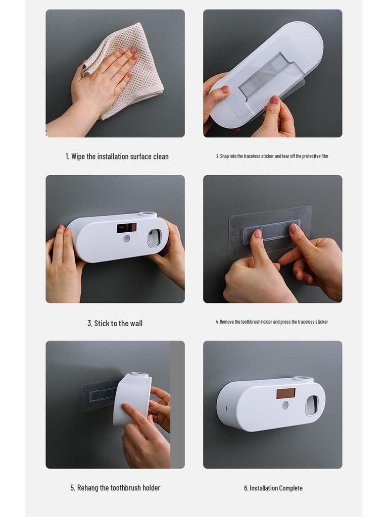 Wall-Mounted UV Toothbrush Holder with Automatic Toothpaste Dispenser