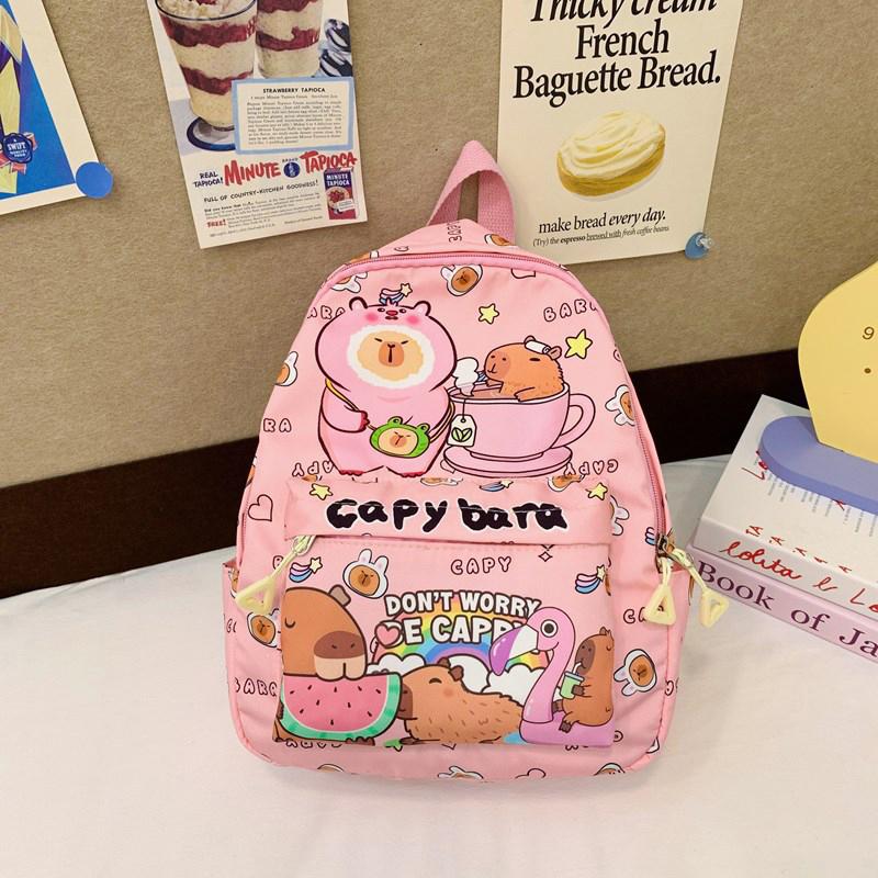 Large Capacity Capybara Backpack Cartoon Cute Backpack Multipurpose Stain-Resistant Students Schoolbag Trendy Printed Backpack