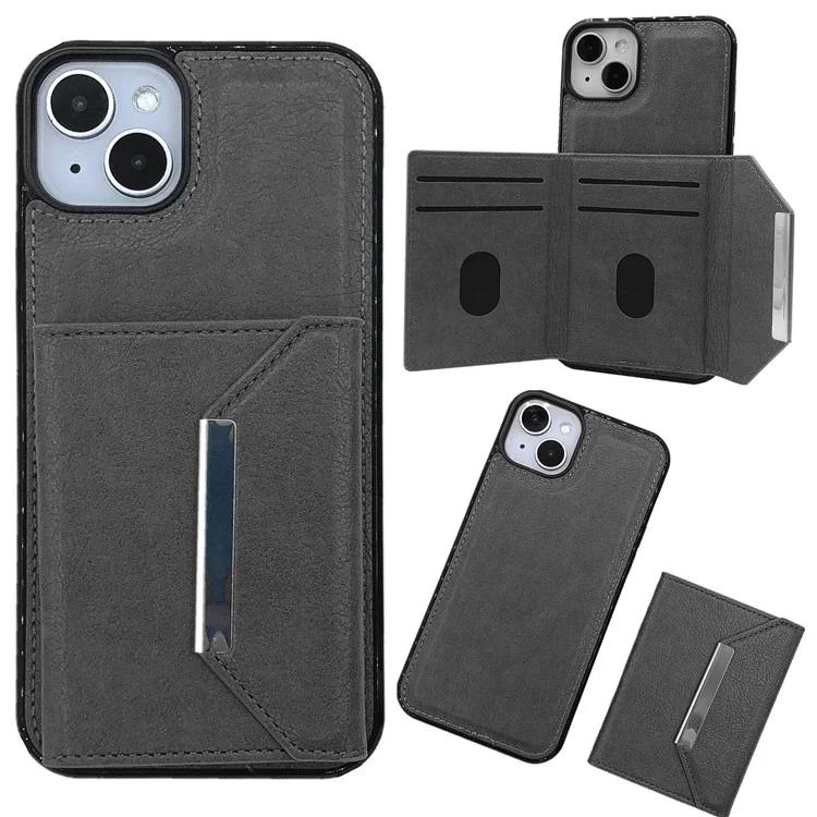 

For iPhone 14 Plus Case Leather+TPU Phone Cover Magnetic Detachable Card Slots