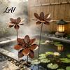Rustic Garden Decor Flower Ground Stake Vintage Metal Art Weather-Resistant Rusted Outdoor