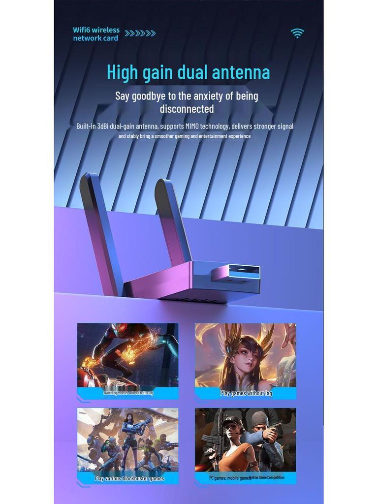 Wireless Gigabit Dual-Band 5G WiFi 6 Network Card for Desktop