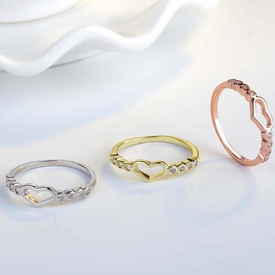 Women Hollow Heart Rhinestone Inlaid Finger Ring Wedding Party Jewelry Gift