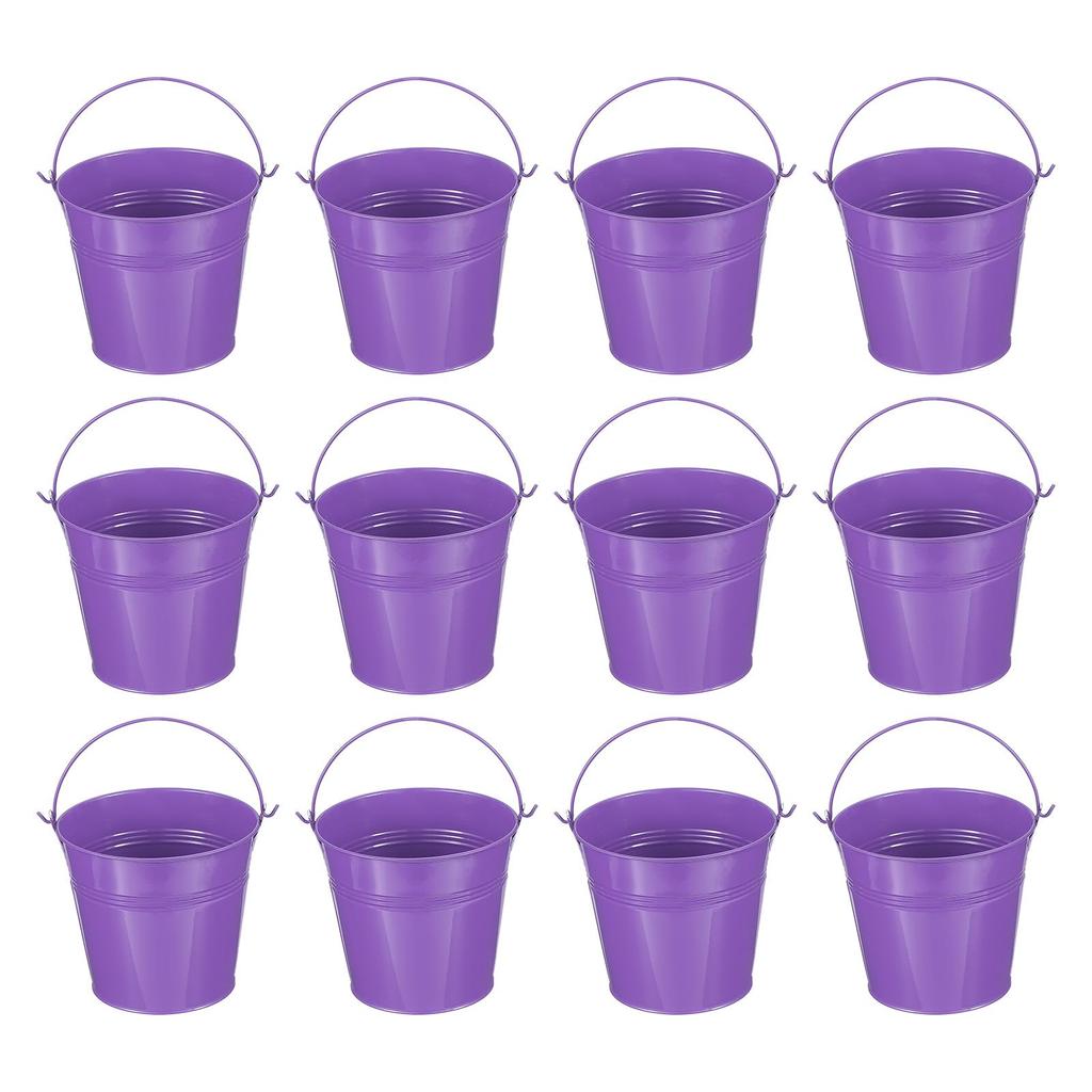 PATIKIL X Small Metal Buckets with Pack of 12 Mini Galvanized Buckets for Party Dark Purple 5.1" 4.7" Handles, Crafts, Favors, Decorations,