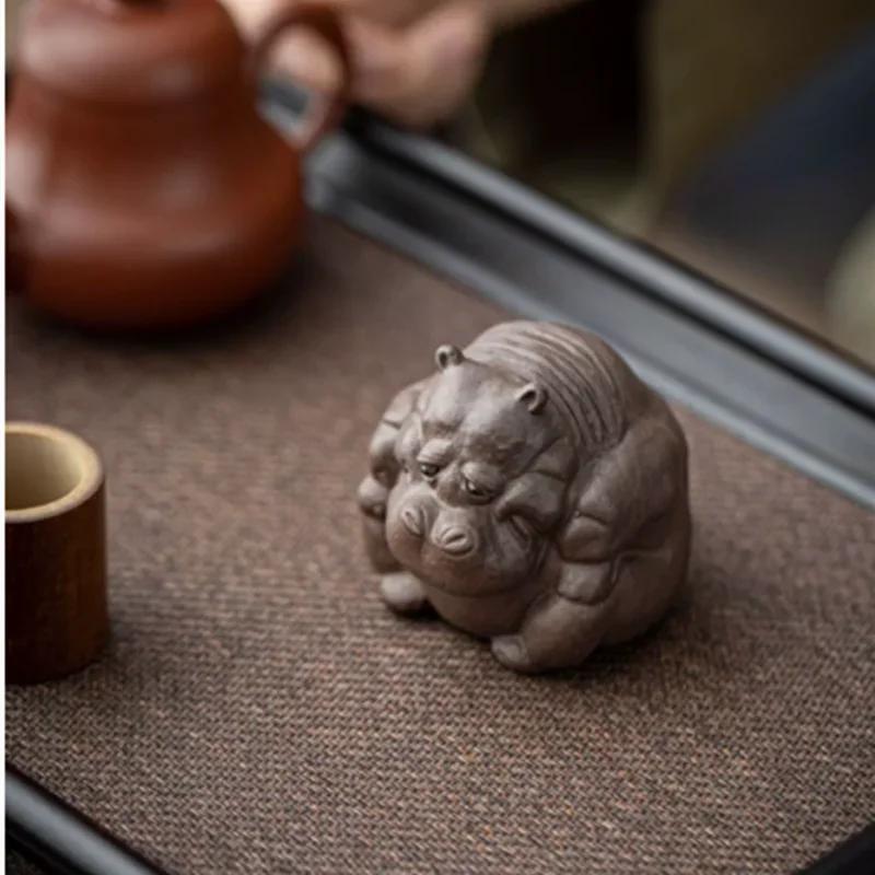 Chinese Purple Clay Tea Pet Handmade Elephant Statue Ornaments Tea Figurine Sculpture Decoration Tea Set Decors Accessories