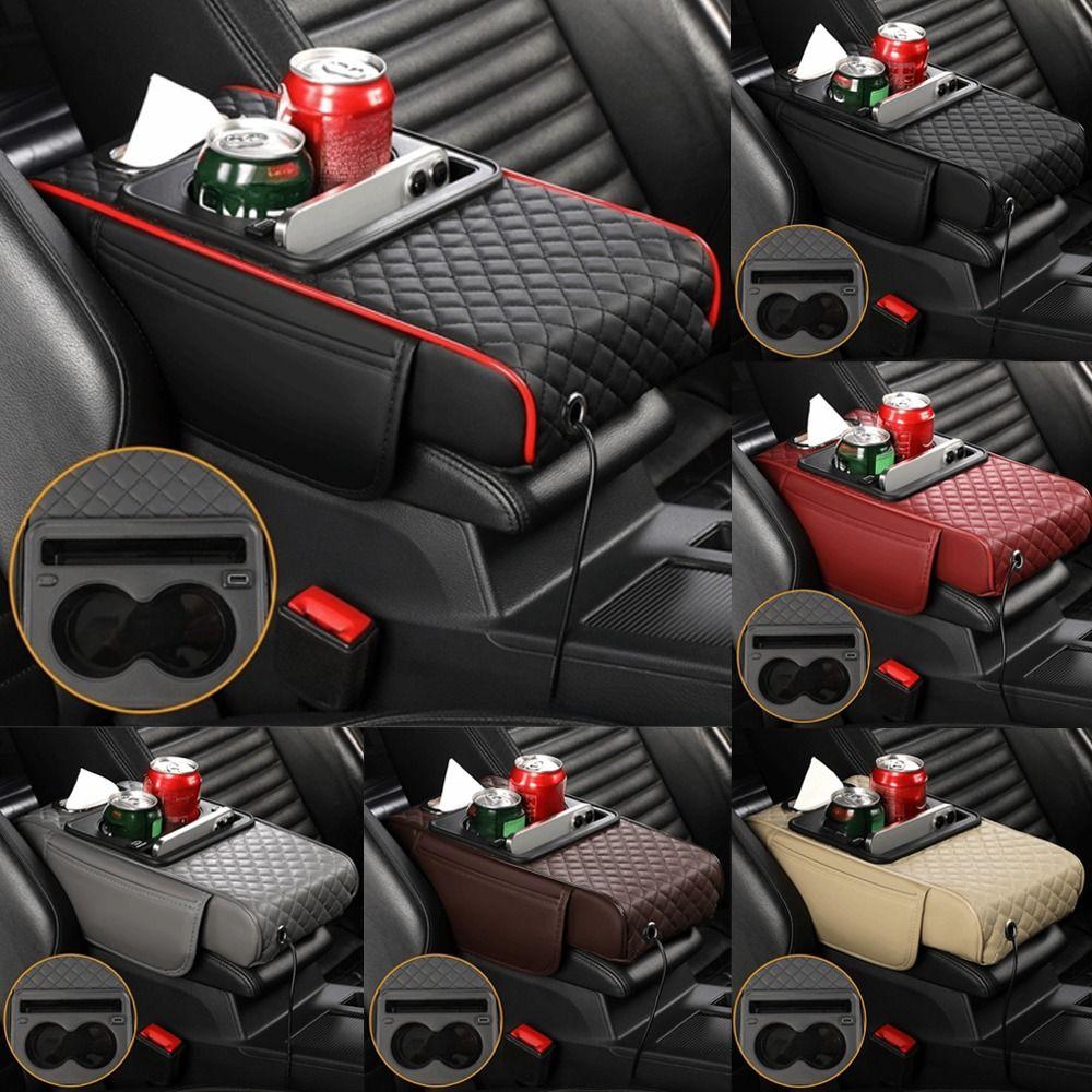 PU Leather Center Console Armrest Cushion Portable Car Armrest Pillow Storage Box  Universal