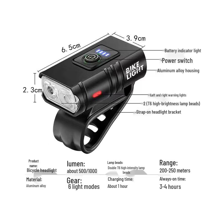 Aluminum Alloy Bike Headlight & Taillight Set: High-Brightness with Power Display for Night Riding