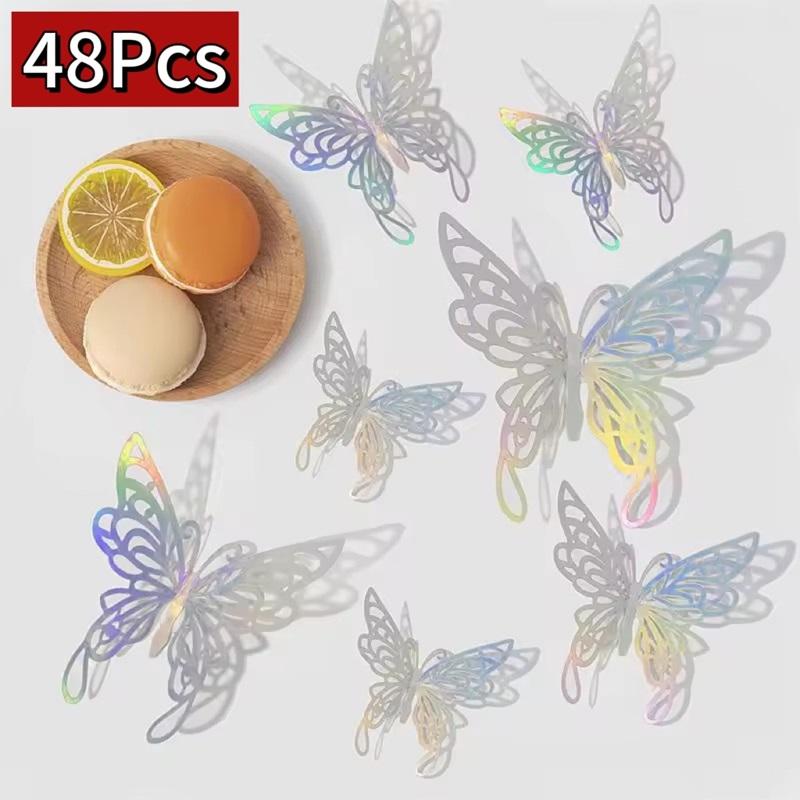 

48 шт./лот полые 3D бумажные бабочки в металлическом стиле для вечеринок, фестивалей, свадеб, дней рождения, настенные наклейки