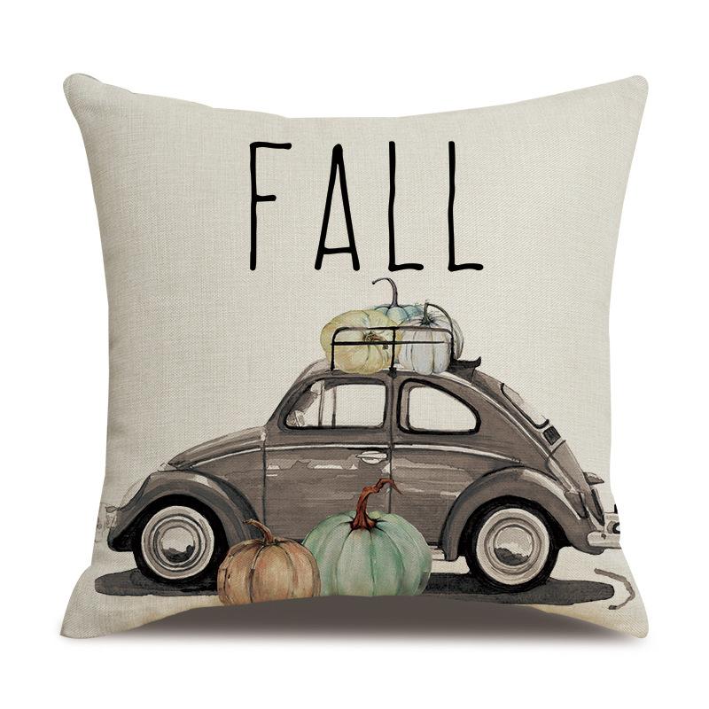 Thanksgiving Linen Pillowcase Autumn Pumpkin Print Pillow Cushion Cover