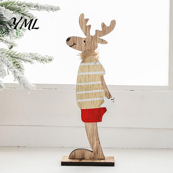 Hand Painted Wood Christmas Decor Wooden Reindeer Figurines, Handpainted Couple Elk Tabletop Ornaments, Rustic Xmas Festive Desktop Ornaments