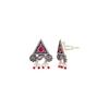 Oxidised Silver Brass Triangle Stud Statement Earrings with Pink Stone for Women and Girls