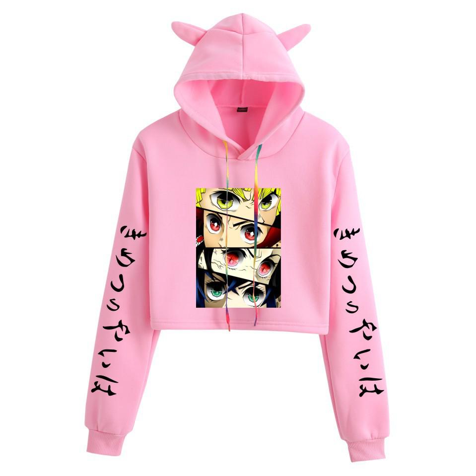 Demon Slayer Japanese Anime Cat-Themed Women's Two-Piece Crop Top & Shorts Set