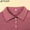 BITCED Women's Fall/Winter Polo Neck Button-Up Solid Color Long-Sleeve T-Shirt