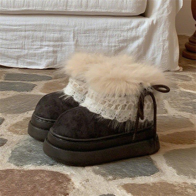

Muffin bottom premium Icelandic velvet thickened snow boots autumn and winter new warm Nordic style cute short boots 35 чёрный