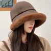 Fashion Fluffy Fur Bucket Hat for Women Winter Thick Warm Panama Fisherman Hat Girls Vintage Soft Plush Basin Cap