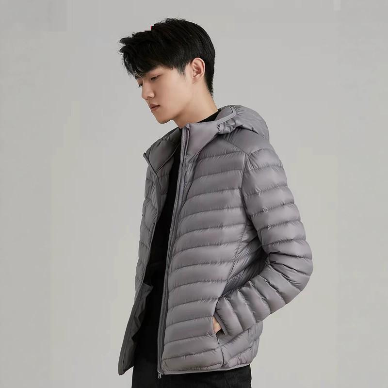 Mens Short Lightweight Packable Down Jacket 90% White Duck Hooded Slim Fit Winter Coat