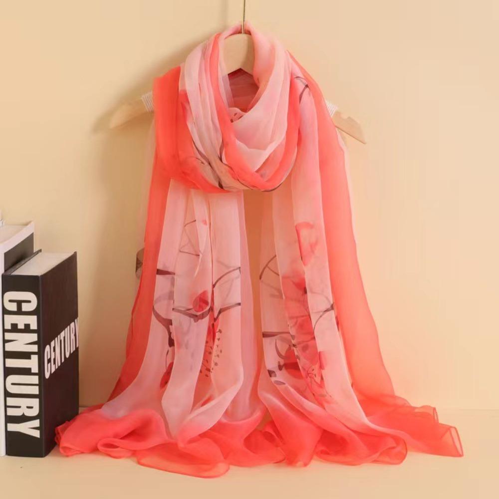 Spring and Autumn Shawl Women's Sunscreen Scarf White with Long Soft Gauze Summer Seaside Large Beach Scarf Travel Silk Scarf