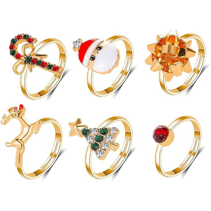 Trendy Metallic Elk Christmas Ring Set - 8 Pieces